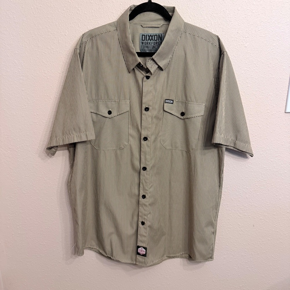 Dixxon Flannel Co Workforce Short Sleeve Button Up Shirt Tan Black Stripe 2XL
